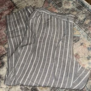 Coldwater Creek Sz XL gray white stripe back elastic front ties 100% linen pants